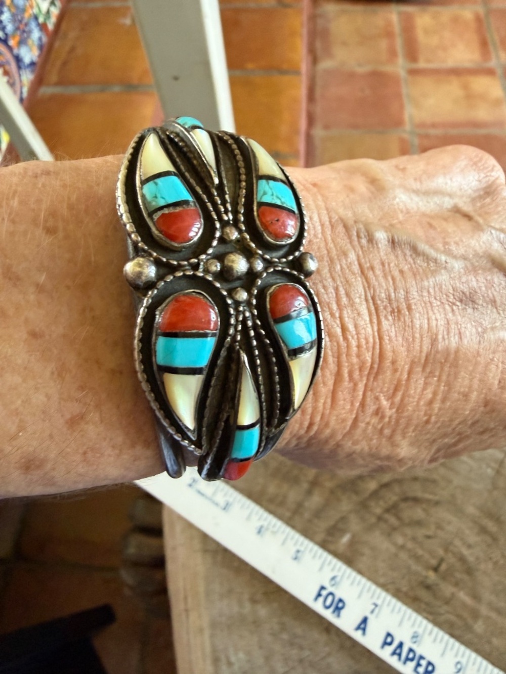 Vintage Zuni Sterling, Turquoise, Coral & MOP - Picture 9 of 10